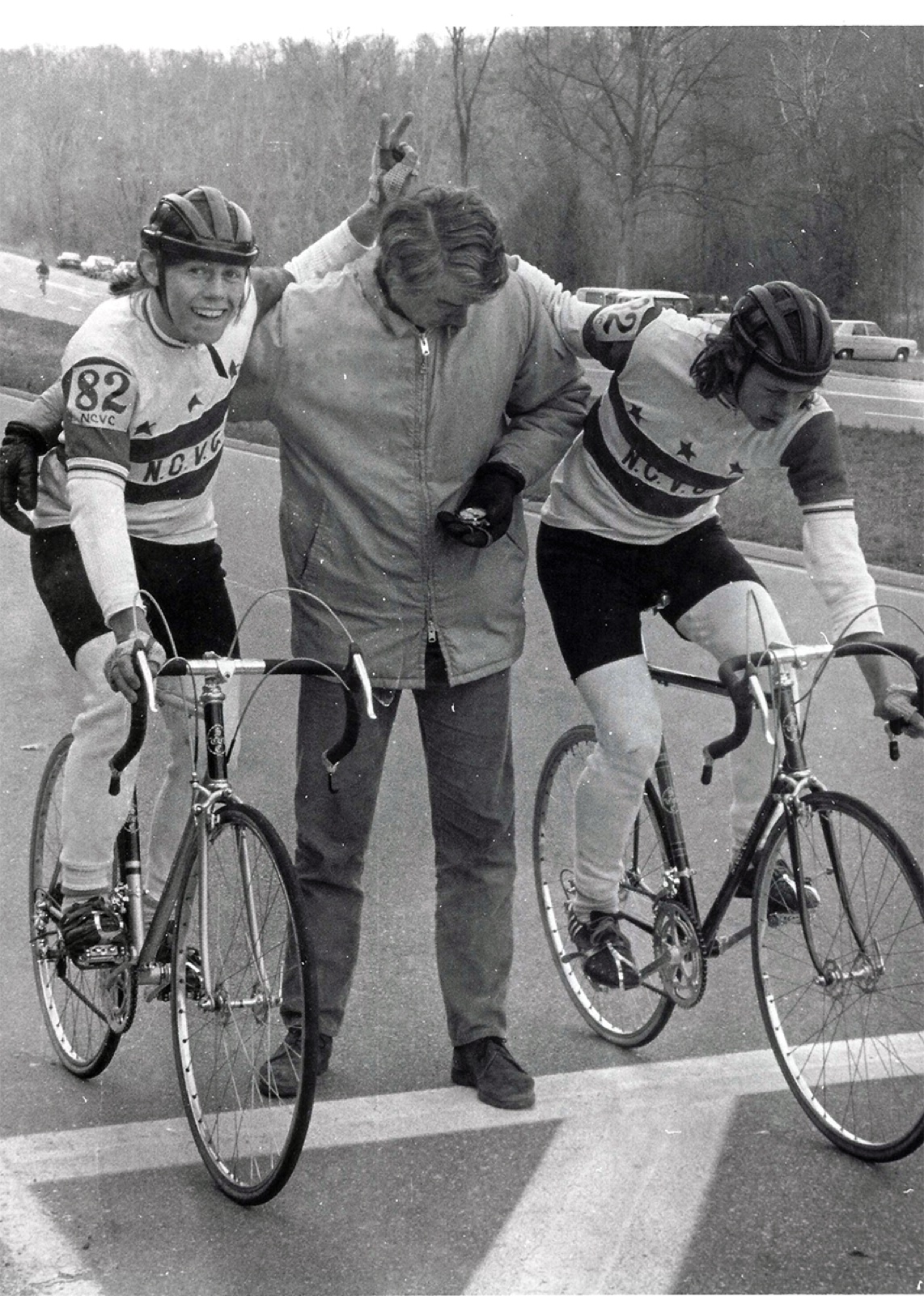 Allen and his brother Ed in their NCVC jerseys with their bikes